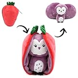 Les Déglingos Flipetz Kuscheltier, Violett, die Eule/Erdbeere – Versteckdecke wendbar – sehr weiches Plüschtier für Babys – Geschenkideen zur Geb