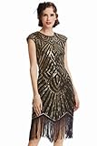 BABEYOND Damen Kleid voller Pailletten 20er Stil Runder Ausschnitt Inspiriert von Great Gatsby Kostüm Kleid (M (Fits 72-82 cm Waist & 90-100 cm Hips), Gold und Schwarz)