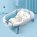 Babybadewanne mit Thermometer, Babywanne für Neugeborene mit rutschfester Matte, Badewanne, die gefaltet und aufbewahrt werden kann(Badewanne blau + Sternaufhängung)