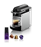Nespresso De'Longhi EN 124.S Pixie Silber Kaffeekapselmaschine | 1260W | 0,7 L | Seitenpanels aus recycelten Kapseln,Silber Metall
