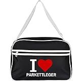 Multifanshop® Retrotasche breit - I Love Parkettleger - schwarz - Schultertasche Umhängetasche Tasche