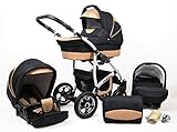 Kinderwagen 3in1 Isofix 2in1 DIN EN 1888 Schwenk Luftreifen New L-GO by SaintBaby Schwarz & Beige 2in1 ohne Babyschale