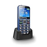 Ushining 3G Seniorenhandy ohne Vertrag, Großtasten Handy für Senioren mit Ladestation Notruftaste Dual-SIM 1000 mAh Akku Lange Standby-Zeit 2,4 Zoll Farbdisplay Hörgeräte Kompatibel - Blau