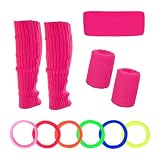 Werownsgso 4 Stück 80er Jahre Anzug Neon Beinstulpen Schweißband-Set und Scrunchie (Rosarot, Standard)