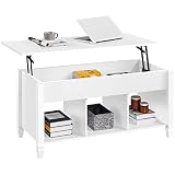 Yaheetech Couchtisch höhenverstellbar Kaffeetisch mit Hebeplatte Hubtisch versteckter Stauraum Beistelltisch aus Holz Sofatisch für Wohnzimmer Weiß