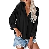 Longra Damen-Kleidung für den Winter, Herbst, langärmlig, einfarbig, V-Ausschnitt M Schw
