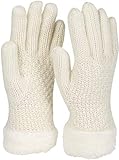 styleBREAKER Damen warme Winter Handschuhe mit Perlmuster und Fleece, Thermo Strickhandschuhe, Fingerhandschuhe 09010032, Farbe:Creme-Weiß