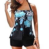 Yoofeiduoduo Zweiteilig Badebekleidung Drucken Zweiteiligen Badeanzug Tankinis mit Hotpants Damen Bauchweg Frau Bademode Badeanzüge Frauen Plus Size Floral Halfter Tankini Set mit Boyshort