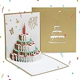 Yedda 3D Musik Geburtstagskarten mit LED-Licht Geburtstagstorte Pop Up Glückwunschkarten Postkarten Unterschrift Papier Grußkarten Lasergeschnitten