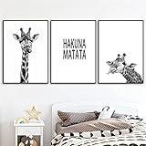 Schwarz-Weiß-Giraffen-Leinwand-Malerei, Poster Und Drucke, Kinderzimmer, Wandkunst, Hakuna Matata, 3-Teilig, Nordische Bilder, Baby-Kinderzimmer-Dekor 40Cmx60Cm Kein Rahmen