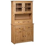 Cinyiqo Highboard, Wohnzimmerschrank, Sideboard Wohnzimmer, Esszimmermöbel, Vitrinenschrank, Hochschrank, 93×40,5×180 cm Kiefer Massivholz Panama S
