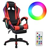 Ergonomischer Gaming-Stuhl mit LED-Lichtern, Fußstütze und Lendenwirbelstütze, höhenverstellbarer Drehstuhl für Home Office & Gaming, perfekt für Erwachsene und Jug