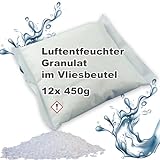 12x 450g Luftentfeuchter Granulat Nachfüllpack in portionierbarem Vliesbeutel Raumentfeuchter - Geruchlos & ohne Strom 4,25€/kg