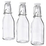 Ikea Korken Glasflasche mit Bügelverschluss, für Öl, Essig, Getränke, Bier, Wasser, Kombucha, Kefir, Soda, 142 ml, 3 Stück