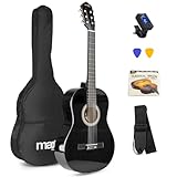 MAX SoloArt - 4/4 Akustik Gitarre für Anfänger Einsteiger Erwachsene - Akustikgitarre inkl. Tasche, Stimmgerät, Plektrum, Gurt und Zubehör - Acoustic, Konzertgitarre in Schw