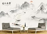 Abstrakt Berge Fluss Boot Sonnenaufgang 3D Tapete Büro Wohnzimmer Sofa Schlafzimmer TV Hintergrund Wand Dekoration-350cm×256
