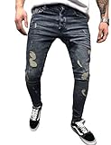 N / D Herren Biker-Jeans mit Löchern, zerrissen, schmale Passform, Stretch, Skinny Gr. 42, blau / schwarz