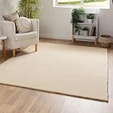 Steffensmeier Gabbeh Teppich Nomade | Wolle (Schurwolle), Beige, Größe: 200x200 cm Kurzflor Teppich für Wohnzimmer, Flur, Ethno Look