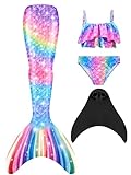 SPEEDEVE Mädchen Meerjungfrauenschwanz Zum Schwimmen mit Bikini Set und Monoflosse,Lanpu-g5,130