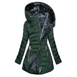 EMATOP Steppjacke Damen Warmer Lang Winterjacke Gefüttert Fleece Daunenjacke Baumwolle Elegant Pufferjacke Langarm Casual Fleecejacke mit Kapuze Wintermantel Winter Outdoor Trachtenjack