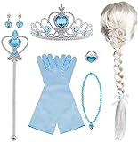 Vicloon ELSA Eisprinzessin Set of 7 ,ELSA Handschuhe,Upgrade Prinzessin Tiara Braid,Zauberstab Mädchen and Prinzessin Krone Ohrringe Ringe
