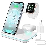 CAVN 3 in 1 Kabelloses Ladegerät, Wireless Charger Kompatibel mit iPhone 13 12 11 Pro Max/XS/XR/X/8+, iWatch 7/6/SE/5/4/3/2,AirPods Pro/2/3,Galaxy S22 S21/S20/S10+,Induktive Ladestation mit QC Adapter
