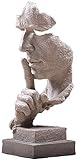 Abstrakte Skulptur Statue Sandstein Harz Keep Silent für Zuhause Desktop Bücherregal Büro Dekoration 34,5 cm hoch (braun)