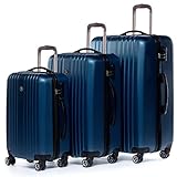 FERGÉ Kofferset Hartschale 3-teilig erweiterbar Toulouse Trolley-Set - Handgepäck 55 cm, L und XL 3er Set Hartschalenkoffer Roll-Koffer 4 Rollen 100% ABS blau
