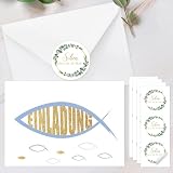 Wentsent 12x Einladungskarten Kommunion mit 12x Umschlag Einladungskarten Taufe Kommunion Konfirmation Einladung Firmung für Jungen und Mädchen, Fisch Sakrament Dek