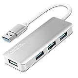 RSHTECH Aluminium 4 Port USB 3.0 Hub, Slim USB 3.0 Verteiler Leicht USB Hub USB Port Datenhub für MacBook, iMac, Windows Laptops, Surface Pro sowie PC und mehr (Silber)
