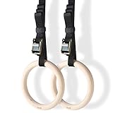 GHB Gym Ringe Holz Gymnastikringe Trainingsringe mit verstellbaren Buckles Straps für Fitness Training 28mm/32mm