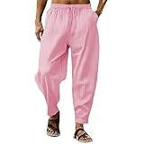 Leinenhose Herren Freizeithose Herren Jogging Hose, Leicht Sommerhose Herrenhosen Übergröße Baumwollehosen, Loose Fit Casual Strandhosen Loungewear Weich Fließende C