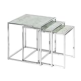 Invicta Interior Design Beistelltisch 3er Set Elements 40cm weiß Glasplatten in Marmoroptik Satztische Couchtisch Tischset