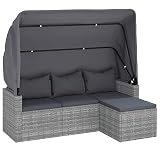vidaXL Gartensofa 3 Sitzer, Sofa mit faltbaren Dach, Couch mit Fußhocker, Relaxsofa Dreisitzer Terrassensofa Gartenmöbel, Grau Poly R