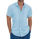 SOOUICKER Leinenhemd Herren Kurzarm Oversize Freizeithemden Leinen Kurzarmhemd Sommer Modern Fit Sommerhemd Leicht Hemd Freizeit Urlaub Einfarbig S