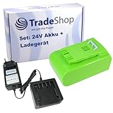 Trade-Shop 2in1 Set: Li-Ion Akku 24V 4000mAh + Ladegerät kompatibel mit Greenworks Rasentrimmer Heckenschere Kettensäge Hochentaster Laubgebläse