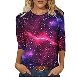 Damen-Top, Sommer-Top, Rundhalsausschnitt, 3/4-Ärmel, bedruckt, Bluse, bunt, Urlaubs-T-Shirt, Damen-Tops und T-Shirts, Valentinstagsgeschenk für Sie, mehrfarbig, S