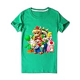 WFQTT Super Mario Kids T-Shirt mit kurzen Ärmeln, Rundhals-Cartoon-Print (Grün,X-Small)