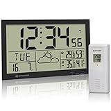 Bresser Wetterstation Funk mit Außensensor MyTime Jumbo LCD Wetter Wanduhr mit Außensensor und extra großen Ziffern für Tisch und Wandmontage, schw