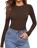 Aottori Oberteil Damen Langärmliges Langarmshirt Eng Rundhals Basic Tshirt Langarm Skims Lightweight Oberteile Einfarbig Longsleeve Top Braun L