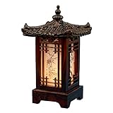 Geschnitzte Holzlampe Handgemachte Lampe Traditionelle Koreanische Pavillon Pagode Design Art Deco Laterne Braun Asiatisch Orientalisch Nachttisch Schlafzimmer Akzent Ungewöhnliche Tischleuchte (Haus)
