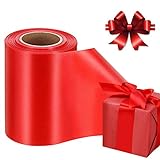 Geschenkband Satinband Rot, Breit Schleifenband Ringelband zum Basteln Geschenk Verpackung, Satin Band Stoffband Dekoband Bögen für Weihnachten Hochzeit Valentinstag Deko (100mm, 22m)