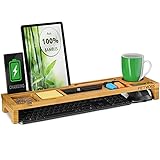 Pietvoss Schreibtisch und Tastatur Organizer 56x15x6cm - Eleganter Bambusholz Schreibtischorganizer - Mit Kabelführung und Platz für Handy oder Tablet