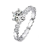 KnSam Ring, Herren Ring Vintage 6 Zinken Solitär Design 925 Echt Silber Eheringe Damen Silber Hochzeitsring Silber Ringe