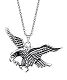 VNOX Edelstahl Weinlese Fliegen Adler Anhänger Halskette für Männer Punk kühlen Rock Stil,Silber,freier Kette