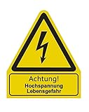 Aufkleber 'Achtung Hochspannung Lebensgefahr' Warnung Warnschild ISO 7010 | 210x245mm signalgelb made by MBS-SIGNS in Germany