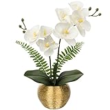 Kunstblumen wie Echt Orchideen Künstlich Blumen Deko Kunstpflanze Phalaenopsis im Goldfarbenen Topf Frühlingsblumen für Wohnzimmer Badezimmer Büro Dekoration
