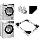 Kiss Core Verbindungsrahmen für Waschmaschinen/Trockner, universal Zwischenbaurahmen Waschmaschine Trockner mit Ratschenseil Weiß, 47-60cm