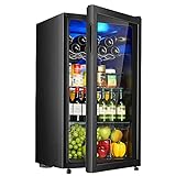 JLKDF 88L Mini Kühlschrank Glas Weinkühler,Getränkekühlschrank Kühler Bierkühlschrank Temperatur einstellen Freistehender Kleiner Kühlschrank für Home Office oder Bar,Kühlschrank
