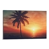 UWINK Sonnenuntergang Palme Blick gedruckt Poster Küste Ozean Natur Landschaft Leinwand Wanddekoration für Wohnzimmer Schlafzimmer